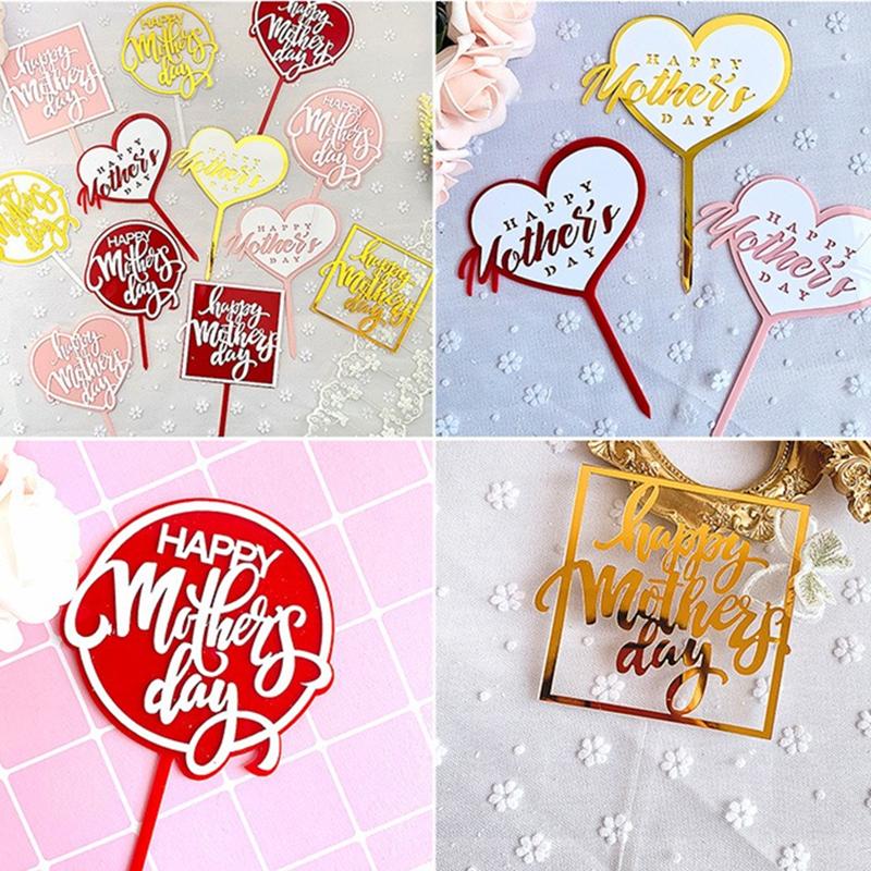 10 Stück Happy Mother's Day Cake Topper Doppelschichtiges Acryl-Design Muttertagsgeschenk Geburtstagsparty Kuchen Dessert Deko Zubehör
