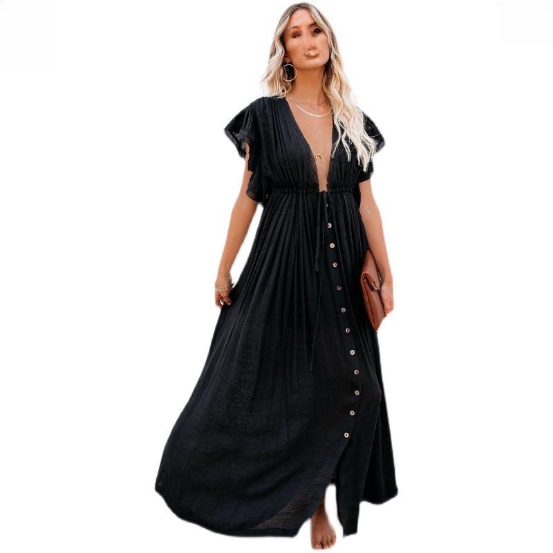 2023 Solid Color Beach Cover-Up Long Skirt & Sunscreen Shirt for Hawaiian Vacation