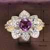 Huitan Gold Color Flower Ring Charming Purple Cubic Zirconia Accessories for Engagement Ceremony Fashion Party Zircon
