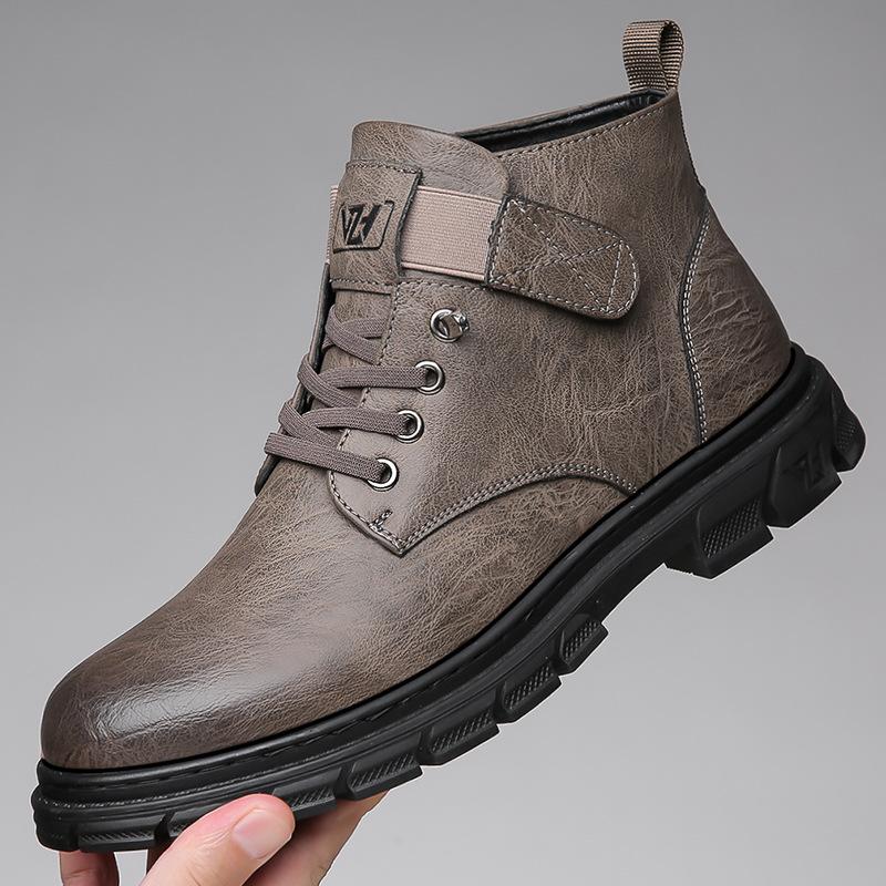 Autumn and winter new leather men's cotton shoes velvet warm men's cotton boots snow boots high-top men's shoes Martin boots