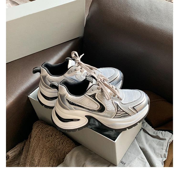 Cowhide Version~ Leather Platform Dad Shoes Women's Old Dirty Shoes Muffin Height Increase Casual Sports Shoes Board Shoes