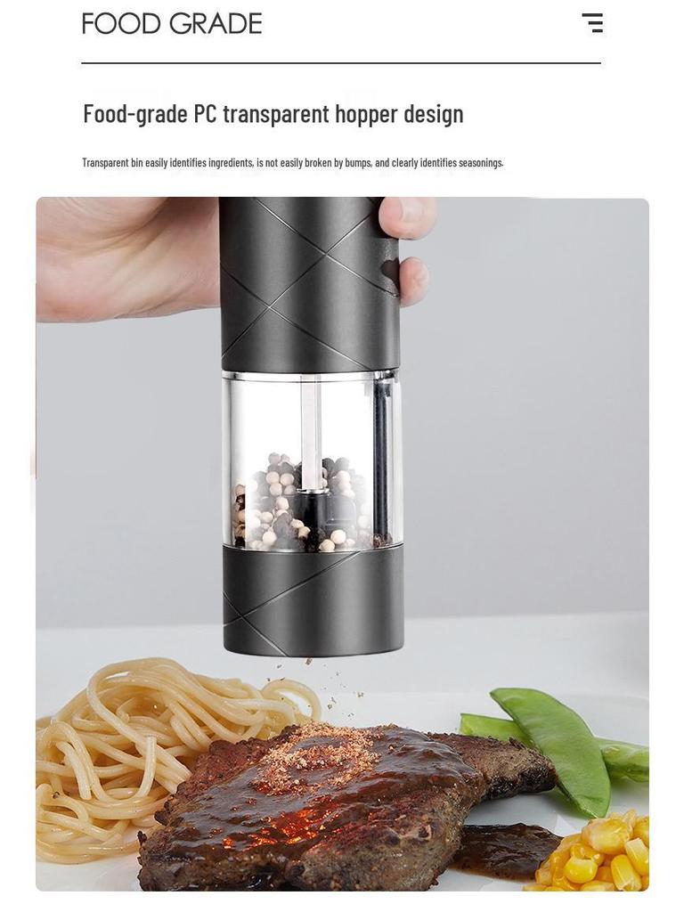 USB Rechargeable Electric Pepper Grinder, Adjustable Coarseness, Kitchen Automatic Black Pepper and Sea Salt Mill.