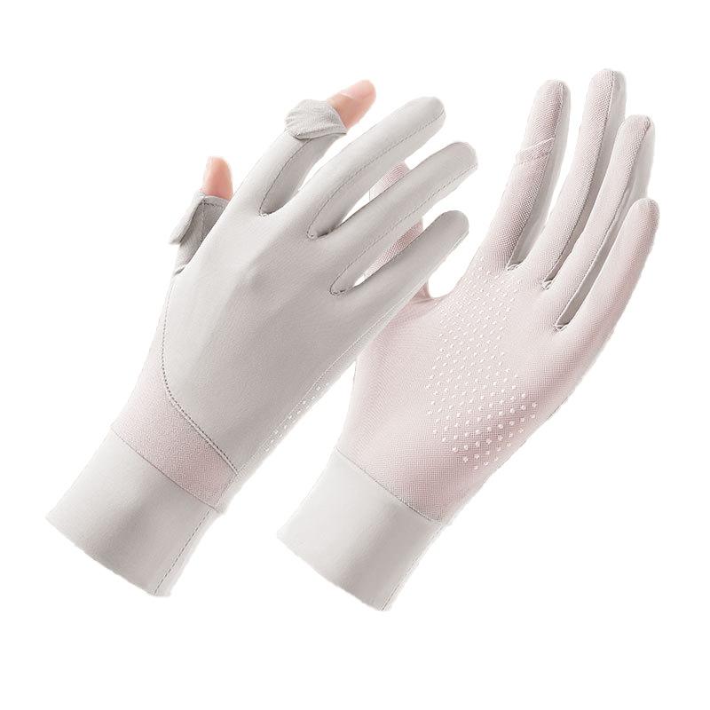 New Summer Ice Silk Gloves with Spliced Sun Protection UV Cooling  Breathable and Anti Slip Driving Full Finger Cycling Gloves