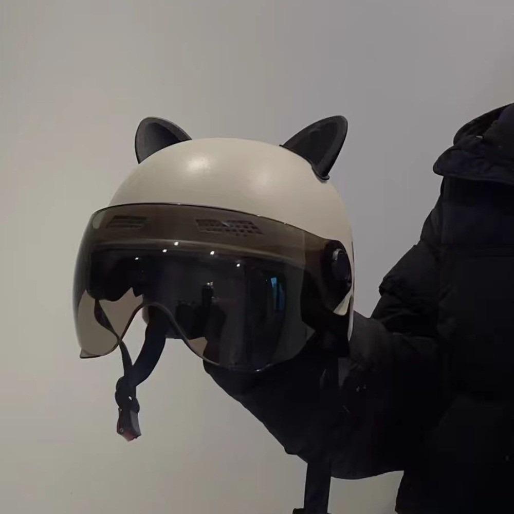 Adjustable Motorcycle Helmet Cat Ear Decoration Riding Helmet Safety Electric Car Helmet Women