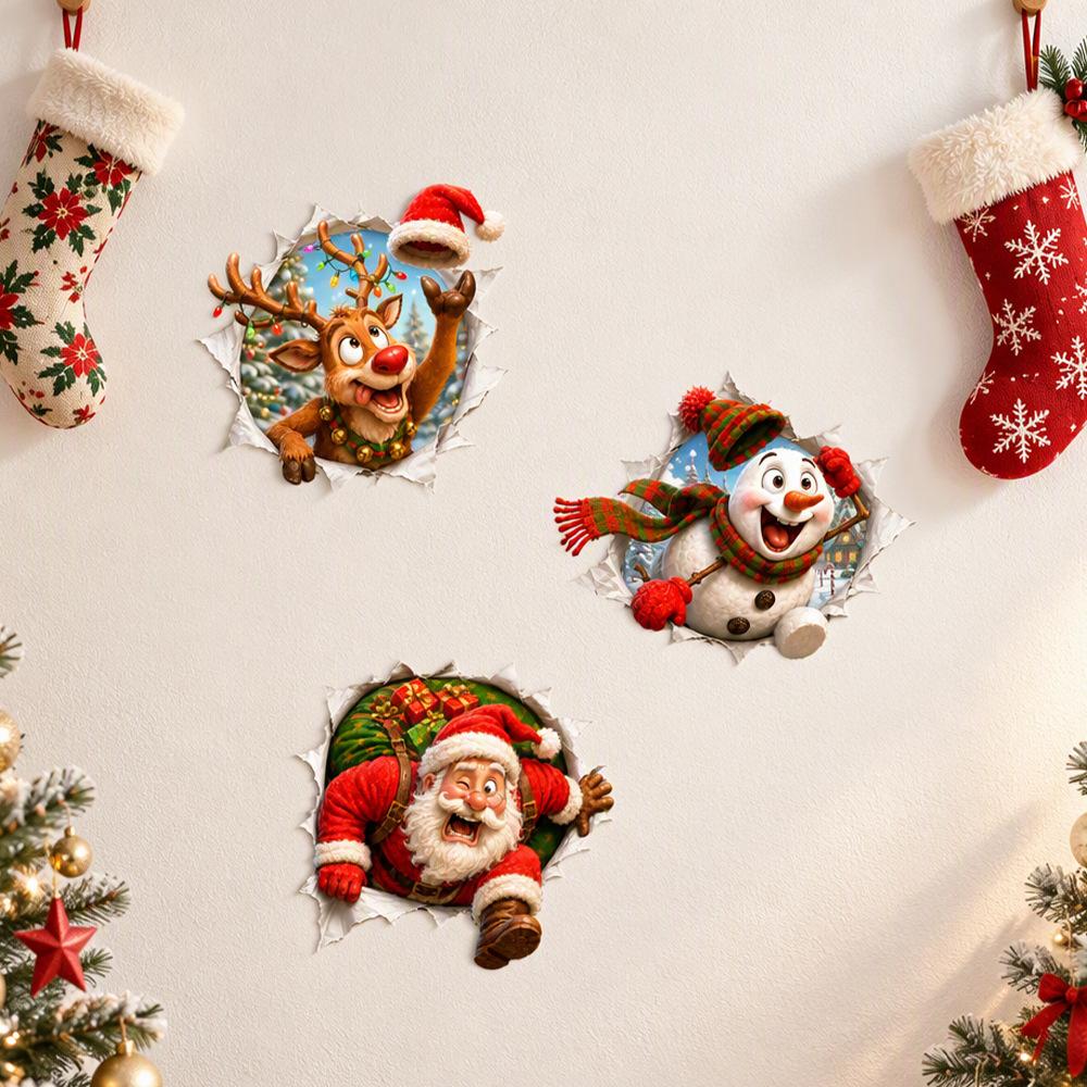 Christmas Broken Wall Combo Window Sticker Self Adhesive 3D Funny Shop Showcase Glass Decal Festive Decor