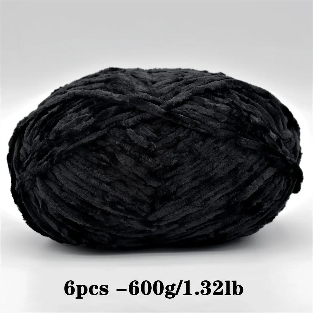 6-Pack Soft Chenille Velvet Yarn, 100g Each, 100% Polyester, Assorted Colors, for Crocheting Sweaters, Coats and DIY Crafts