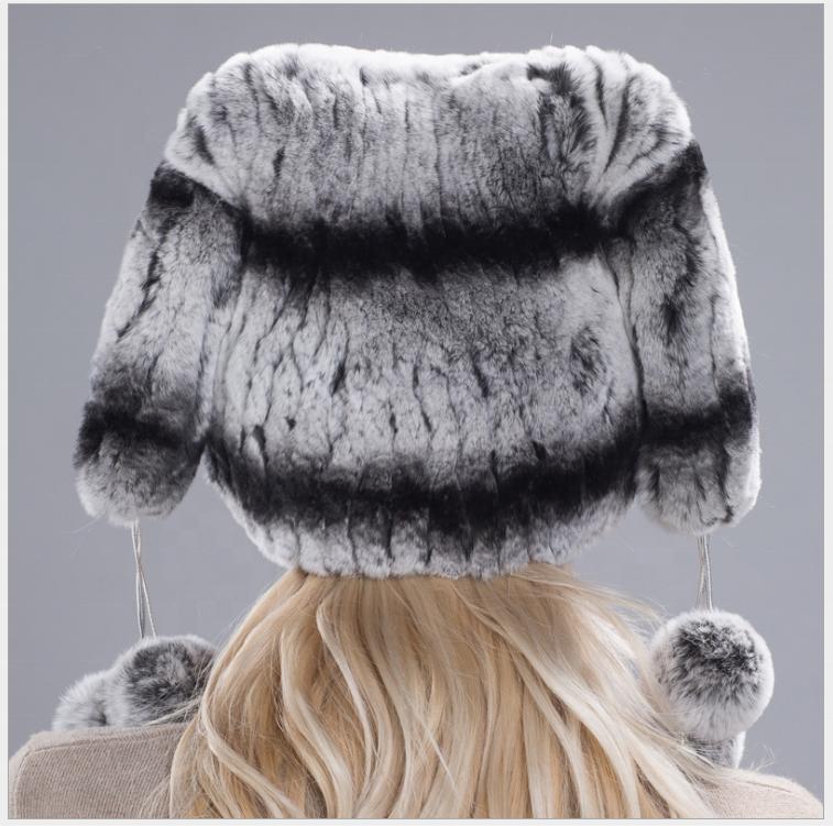 Custom Logo High Quality Winter Warm Knitted Hats Rabbit Long Hair