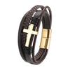 Punk Style Multilayer Leather Cross Stainless Steel Bracelet for Men Personality Hand Woven Magnet Buckle Bangle Hip Hop Jewelry