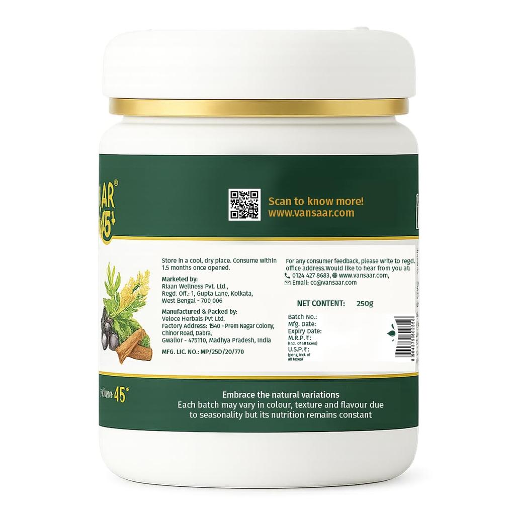 Vansaar 45+ Diab Balance Ayurvedic Wellness Powder 250g For Adults | Herbal Blend For Energy, Digestion & Metabolic Support | No Preservatives