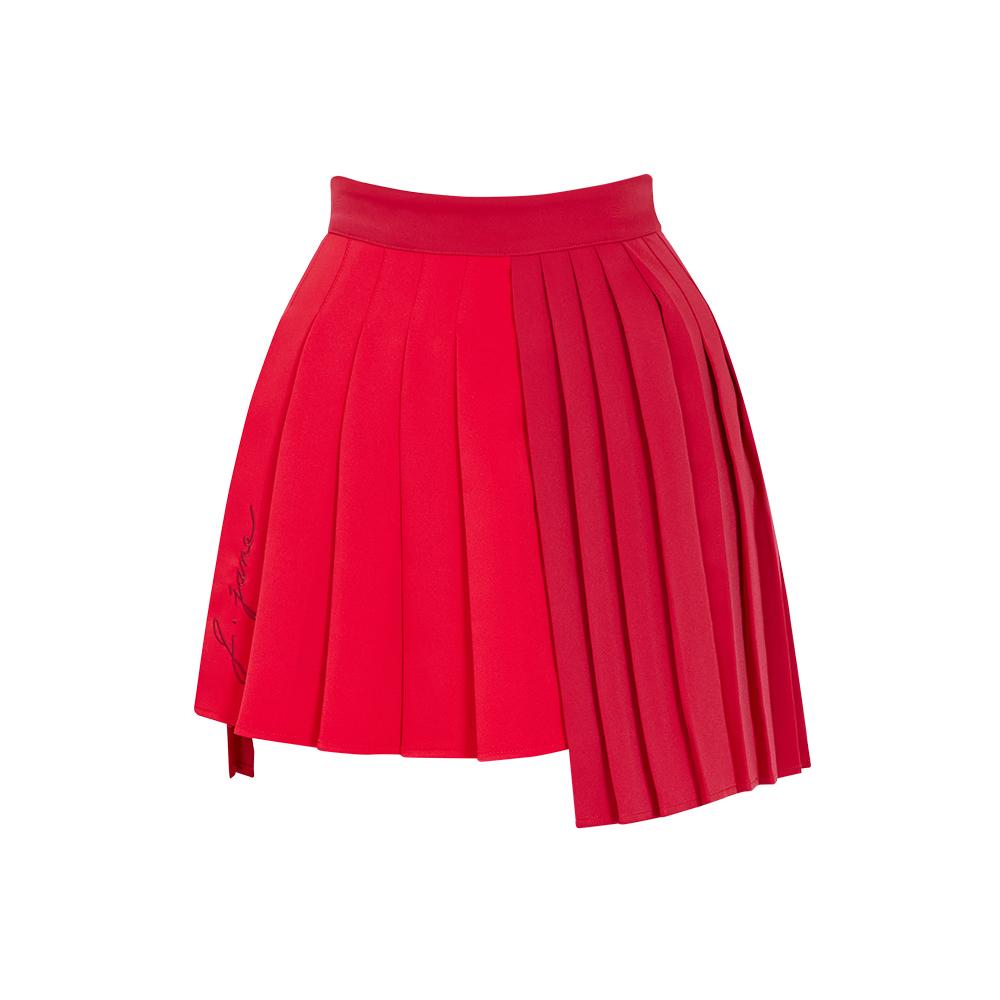 J Jane Asymmetrical Color Block Pleated Skirt (Rose Red)