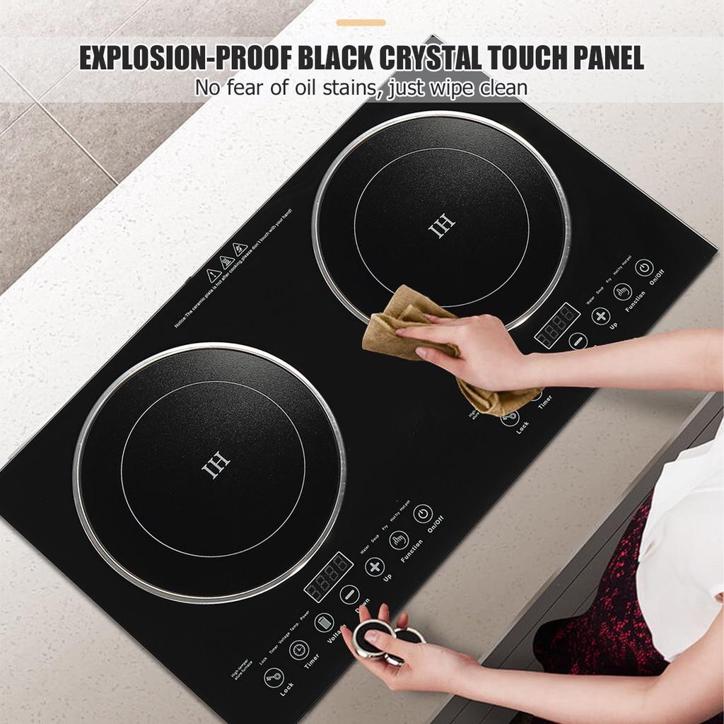 200-2200W Induction Hob Cooker 2 Stove Electric Induction Hob With Ultra-thin Body 8 Levels Temperature Control Black 27.6"" * 15.7"" * 3""