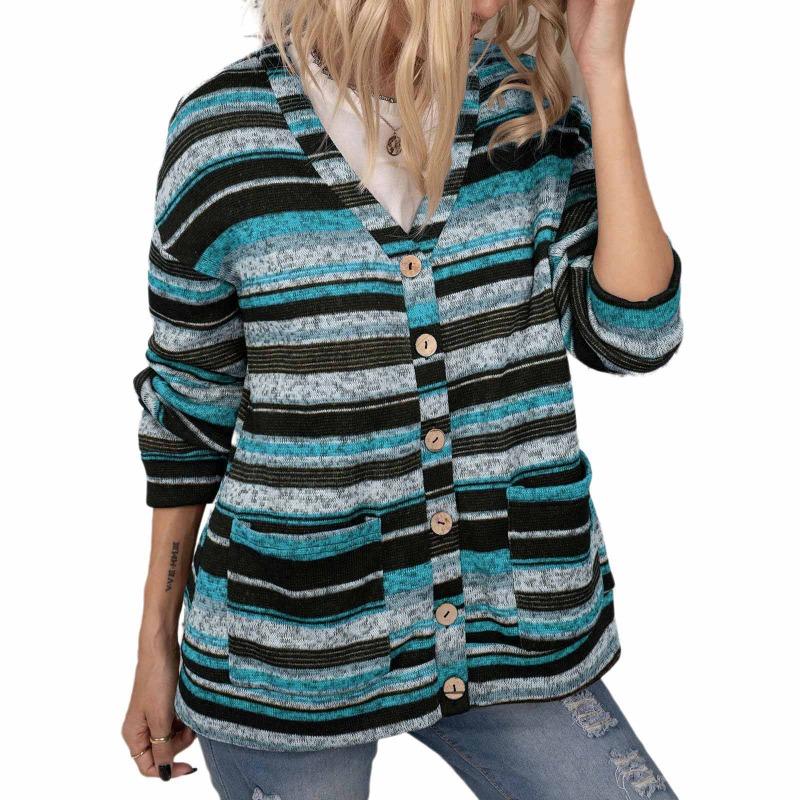 Damen S V-Ausschnitt Strick Knopf Tasche Cardigan Pullover Langarm Top