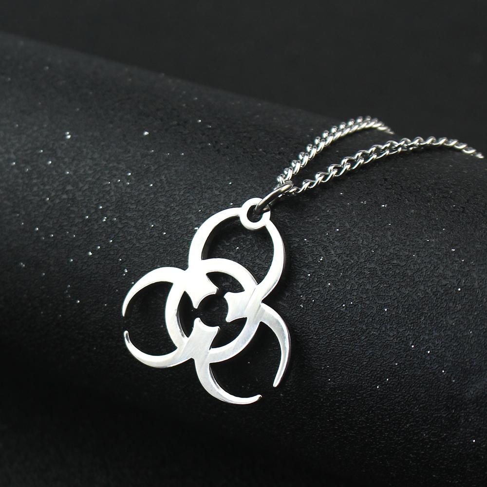 Biohazard Symbol Stainless Steel Pendant Silver Necklace Unisex Punk Jewelry Gift