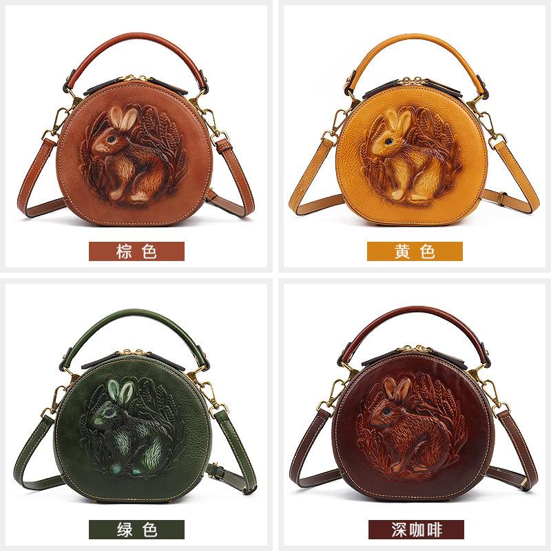 Women's Handbag Genuine Leather Bag Women's Premium Sense Niche Shoulder Bag Artistic Ethnic Style Crossbody Bag