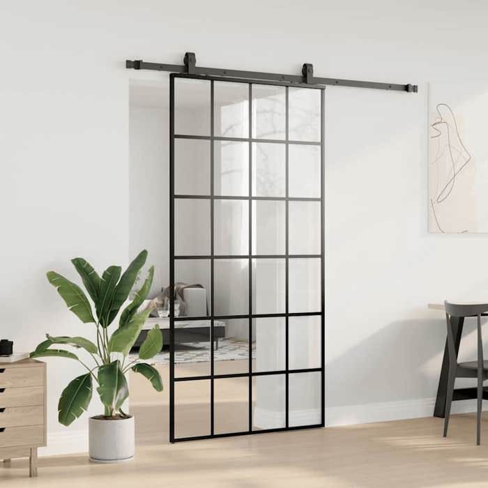 VidaXL Porte coulissante kit de quincaillerie noir 102x205cm verre ESG, porte intérieure, porte de grange intérieure, porte 3375855