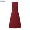 ZANZEA Women Casual V-Neck Elegant Sleeveless A-line Dress