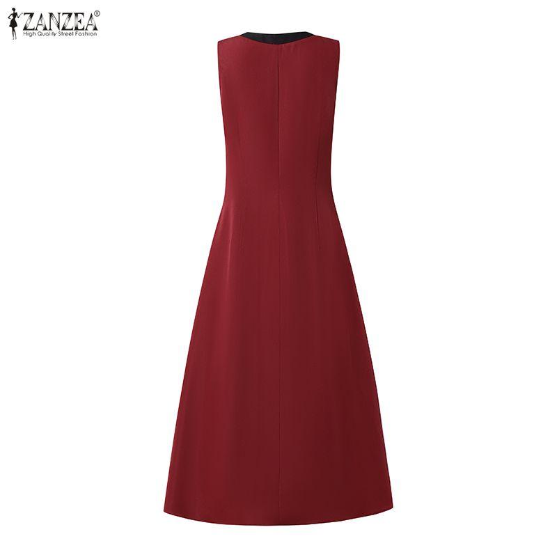 ZANZEA Women Casual V-Neck Elegant Sleeveless A-line Dress