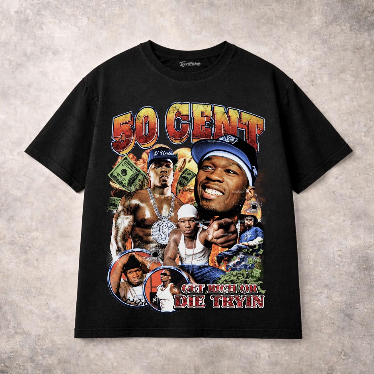 50 Cent T Shirt Get Rich Or Die Tryin Rap Hip Hop Legend Graphic Tee 4XL