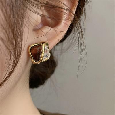 Trendy Vintage Contrast Geometric Square Earring Women Classic Light Luxury   Earrings Fashion Female Jewelry Party Gift