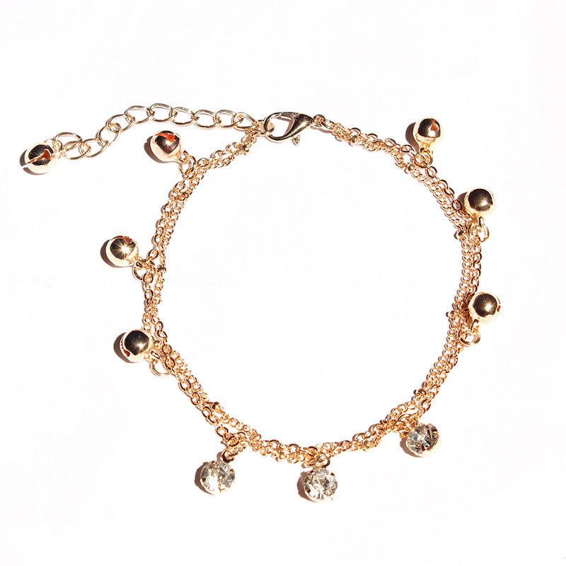 Хит продаж, фривольный браслет на щиколотку с бубенчиками, персонализированный, со стразами, креативный, простой, двухслойный, пляжное украшение для ног