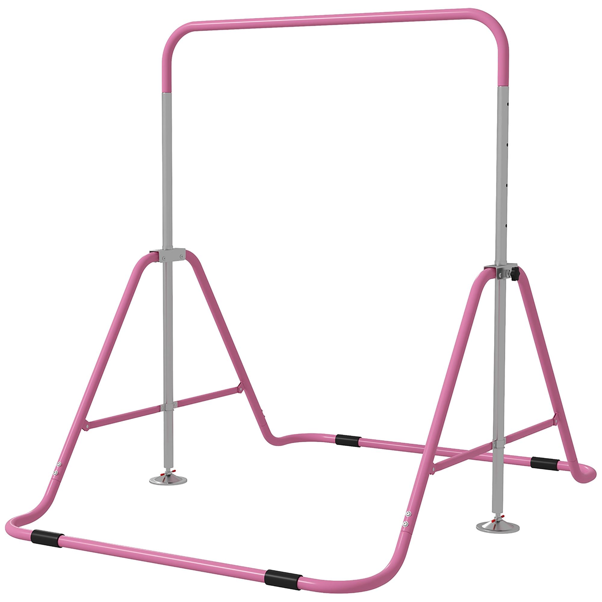 Barre de gymnastique pour enfants avec hauteur réglable, barres horizontales pliables, rose