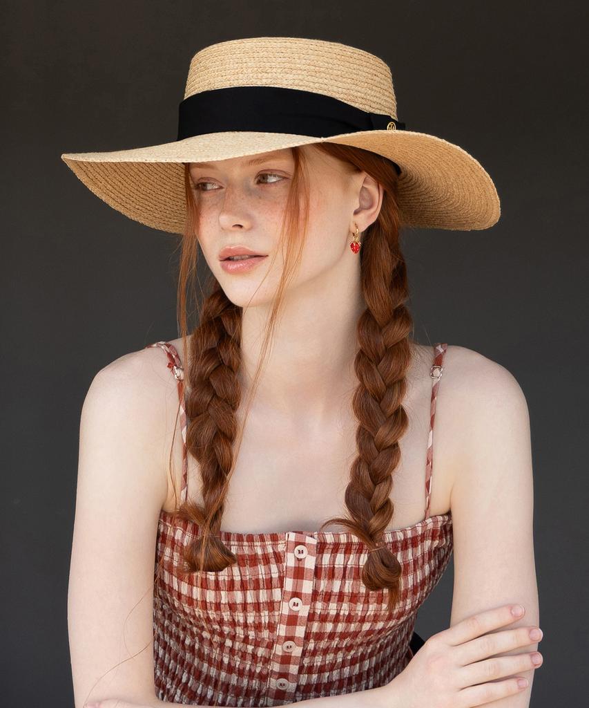 Tatiana Elvia Ribbon Band Natural Raffia Boater Hat Ht8194 Black