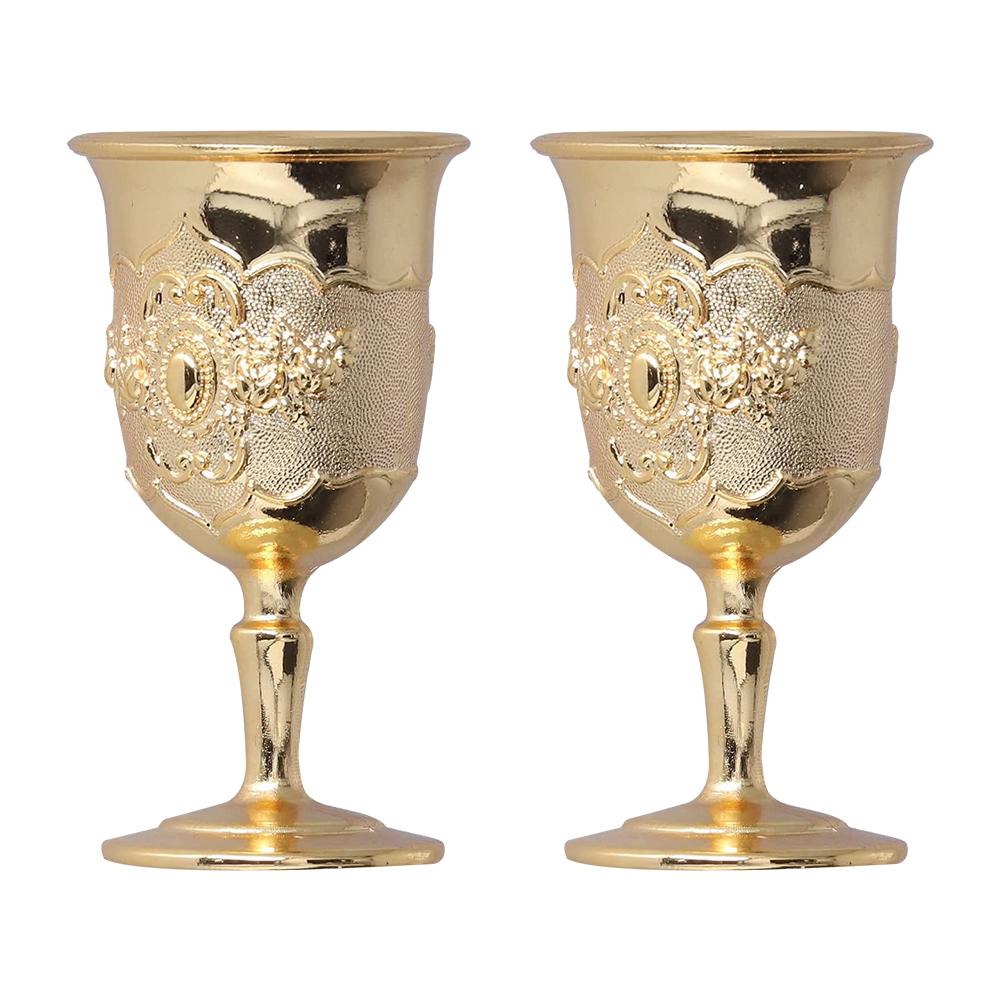 

2 Pcs Metal White Glass Goblet Vintage Home Decor Medieval Royal Chalice Embossed Cup Mini золотистий