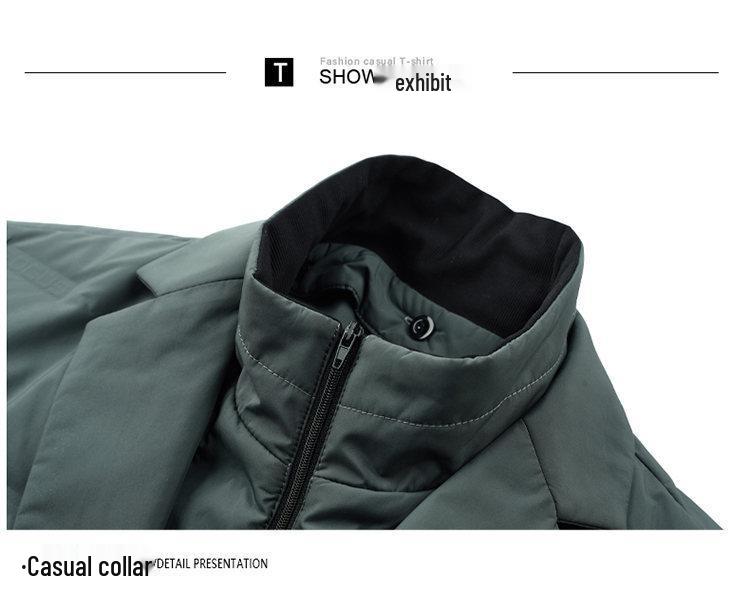 Men's Warm Down Jacket with Detachable Collar - Autumn/Winter Casual Fashionable Suit Style, Fake Two-Piece Design.
