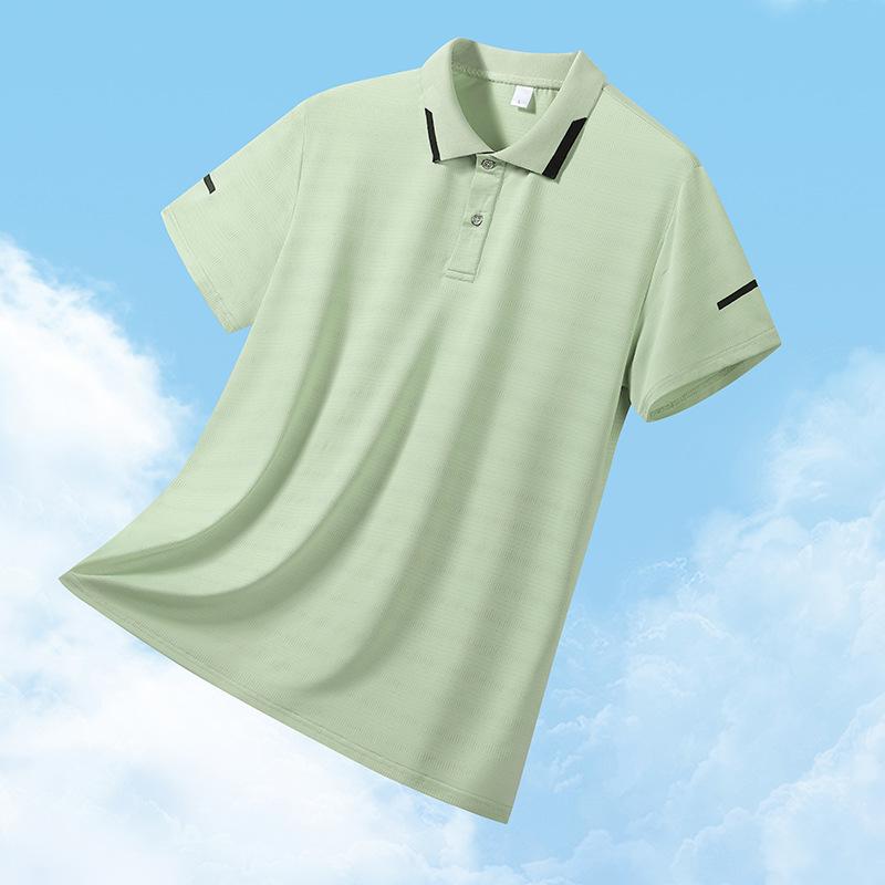 Ice Silk Men's Short Sleeved T-shirt Thin T-shirt Casual Large Solid Color Breathable Quick Drying Polo Shirt Men's Wear