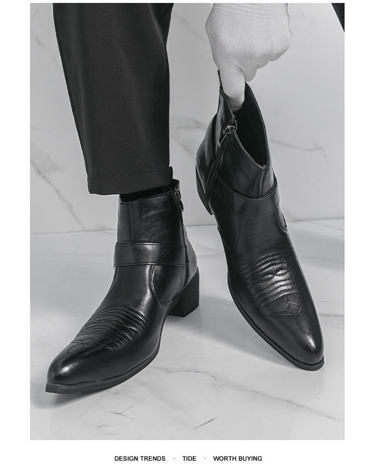 Men's Pointed Toe High-top Chelsea Boots – Large Size British Style Leather Casual Shoes