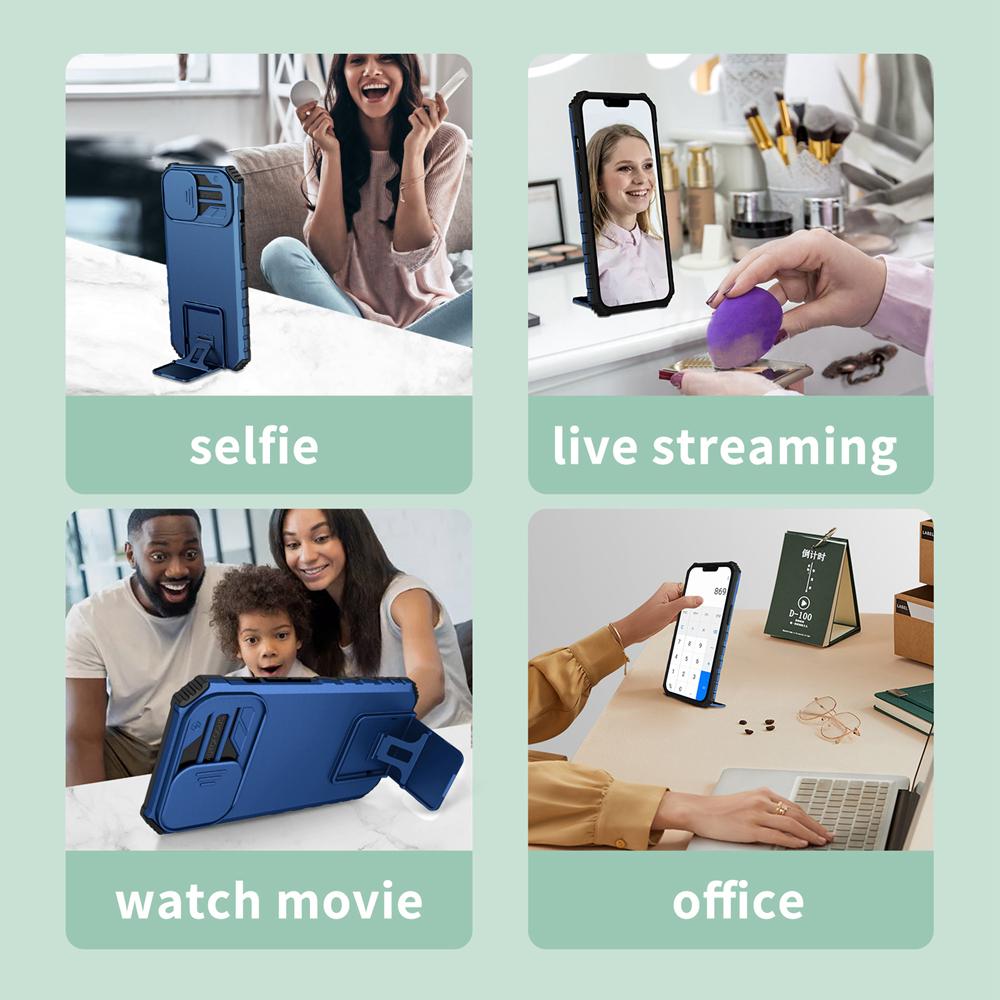 KEYSION Shockproof Armor Case for Samsung S25 Edge 5G Slide Camera Lens Protection Live Stand Phone Cover for Galaxy S25 Edge 5G