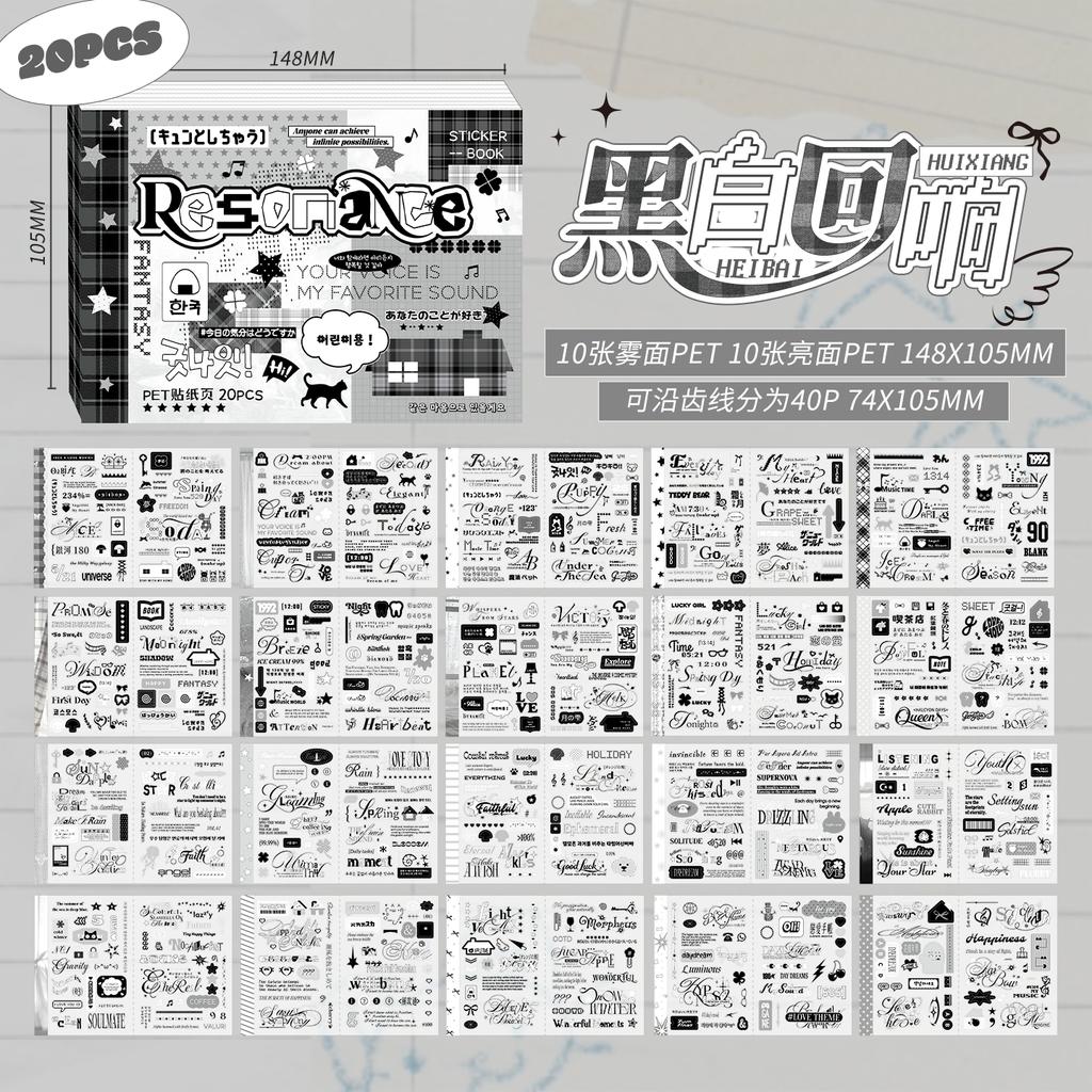 20sheets Kawaii Ins M5 Creative Typeface Die cut Stickers Book for DIY Diary Scrapbook Handmade Aesthetic Stickers