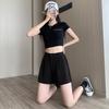 Damen Elastische Hohe Taille Anzugshorts Einfarbige Dünne Lockere A-Linie Weites Bein Dreiviertel Lässige Shorts Für Frühling