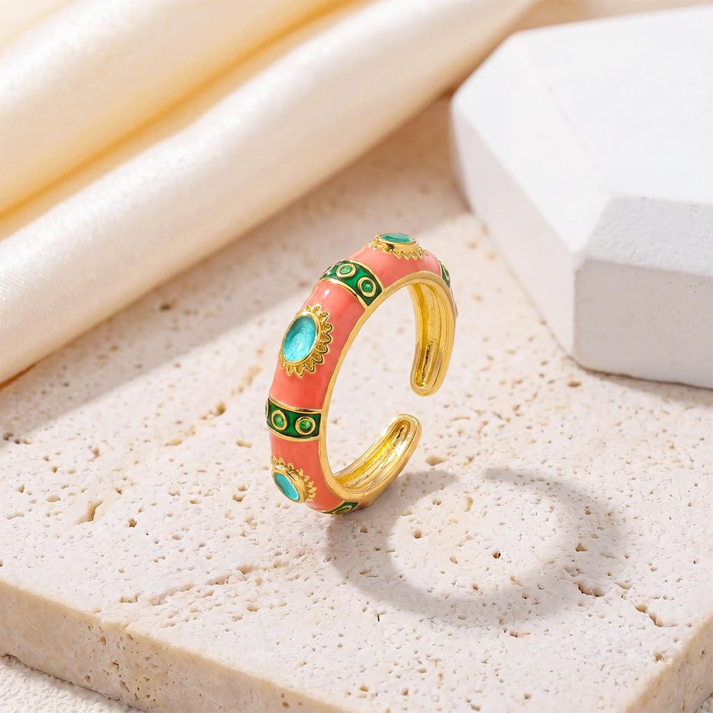 Hot-selling rings, polka dot enamel color open rings, retro color matching design, bohemian jewelry accessories