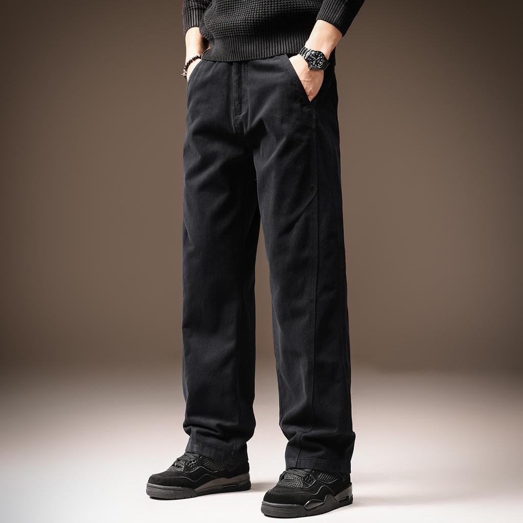 High-end Pure Cotton Tapered Casual Pants for Men, New Autumn Drape American Vintage Loose Loose Straight-leg Pants for Men