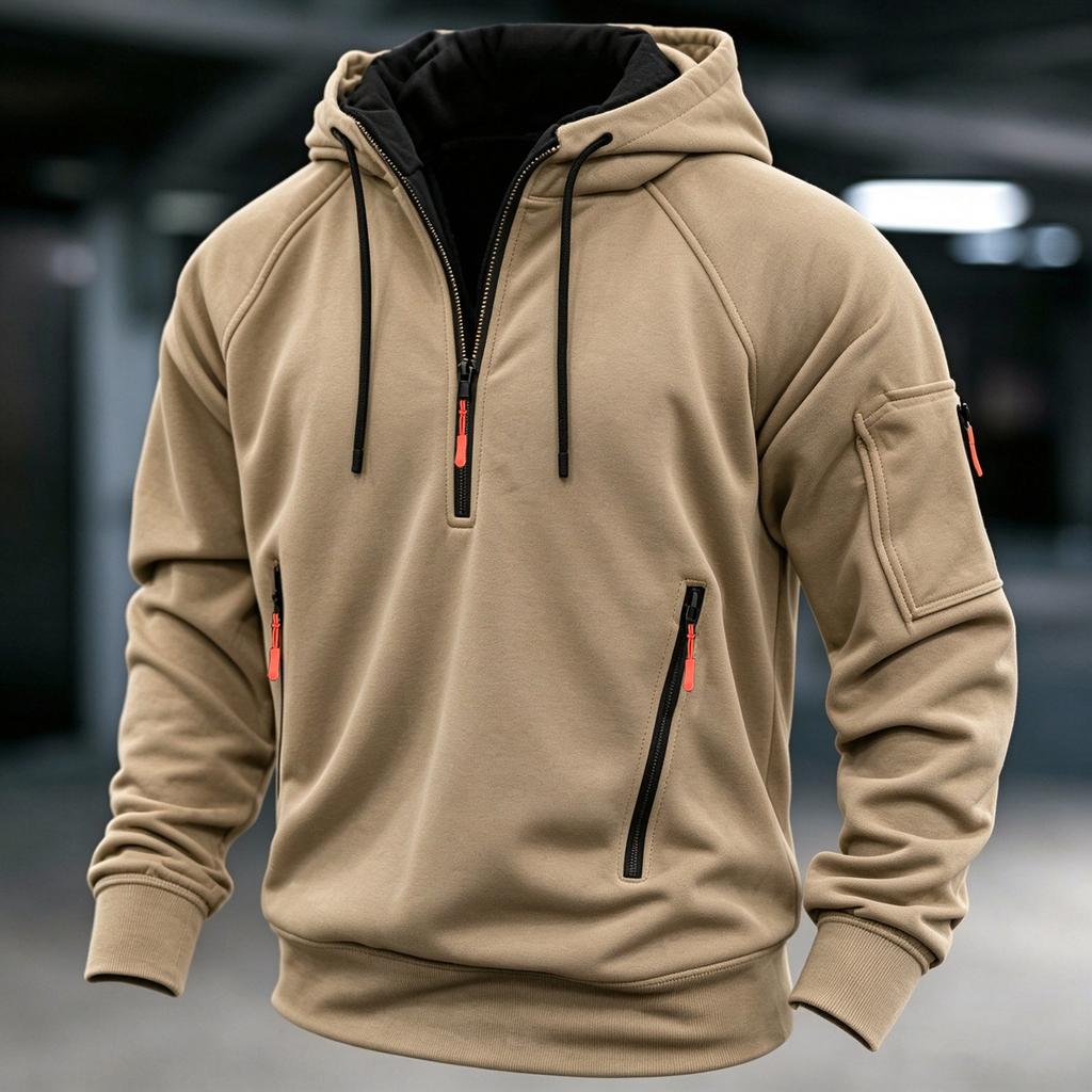 Men's Winter Color Casual Half-Zip Hooded Sweatshirt Pullover for Everyday Wear