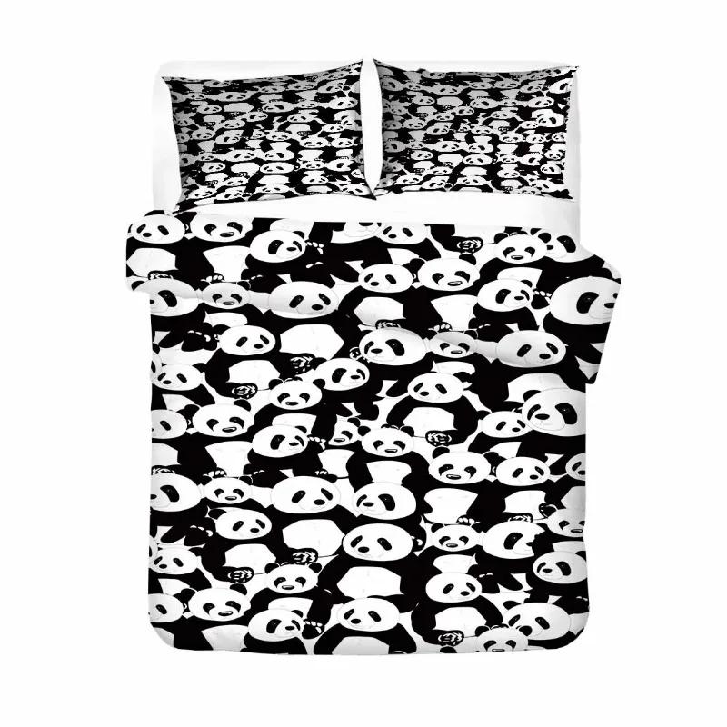 Kids Cartoon Duvet Cover Set Pink Black White Lovely Panda AU Single ,US Full Double Single Comforter Bedding Sets for Bedroom