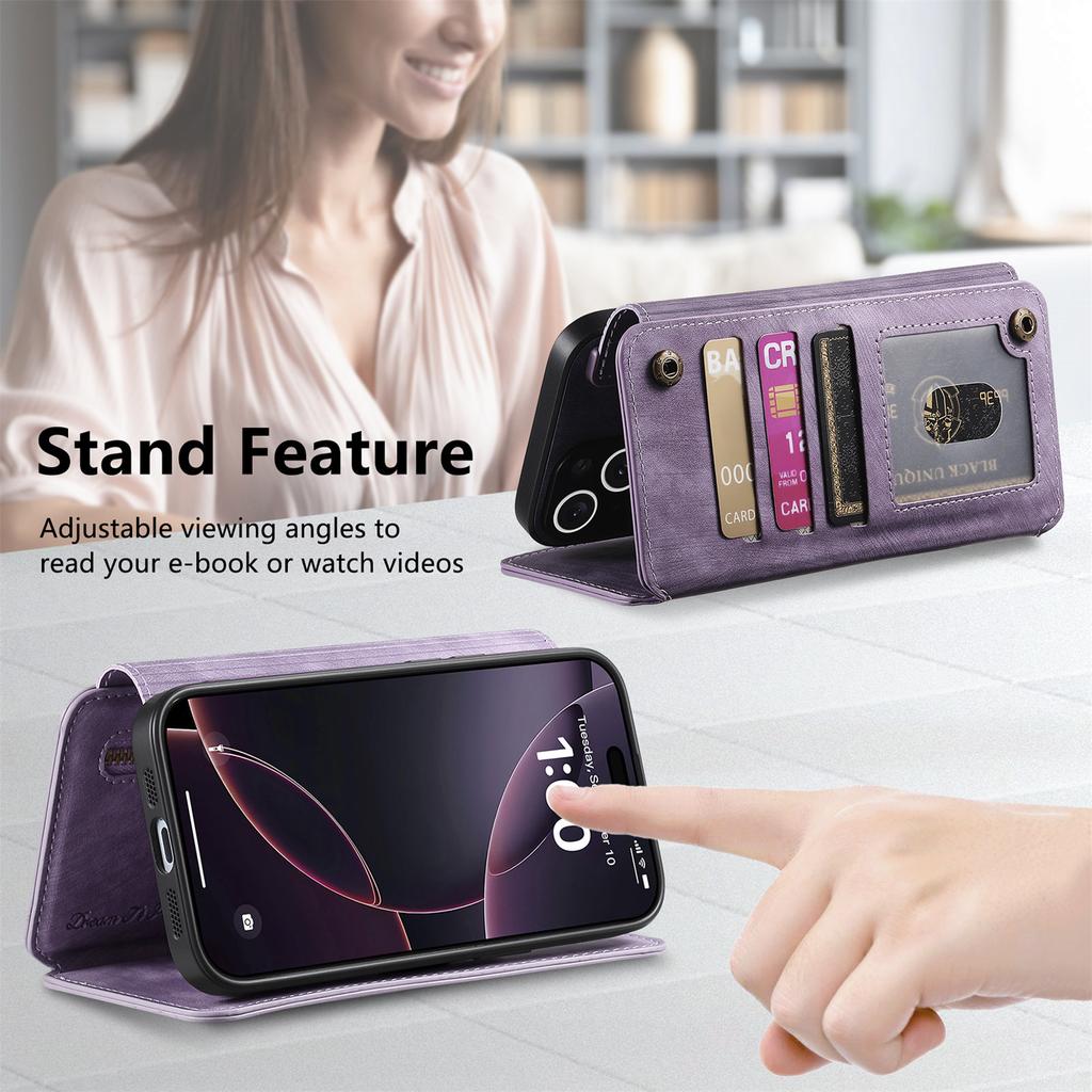 4-in-1 Wallet Case for iPhone XS/11/12/13/14/15/16/17 Series (Protector, Card Holder, Crossbody Bag, Stand)