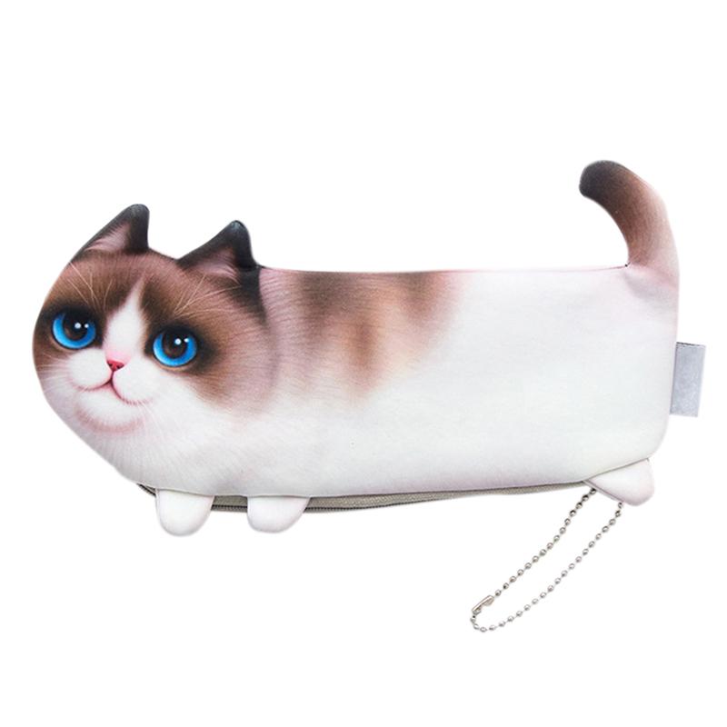 Students Printed Simulate Cat Pen Bag Makeup Container Change Purse Christmas Gift