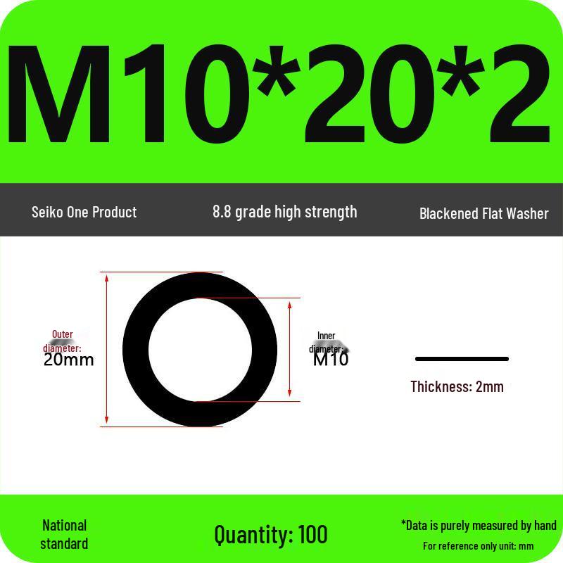 High-Grade Black Flat Metal Washer Gasket (Sizes: M3-M12, 8.8/12.9 Grade)