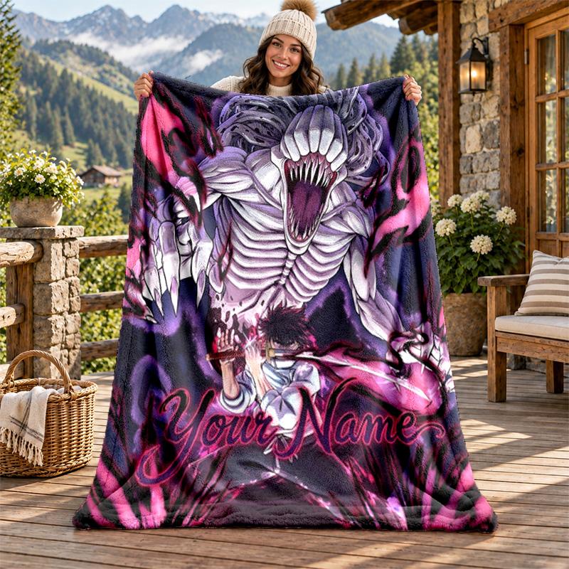 Jujutsu Kaisen Custom Name Flannel Blanket Personalized Soft Warm Plush Throw Blanket Customized Gift for Family Friends