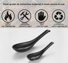 A5 Black Matte Melamine Long Handle Soup Spoon - Food Grade Porcelain Imitation for Restaurants, Hotels, and Hot Pots.