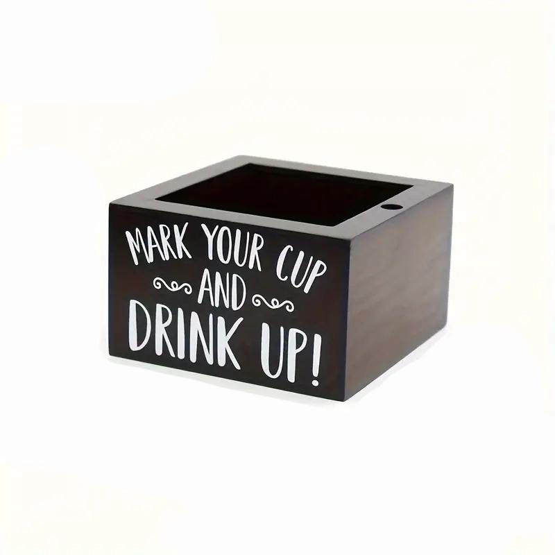 

Подстаканник Rustic Charm - деревянный диспенсер для напитков с прорезью для маркера для легкой идентификации - идеально подходит для кофеен, баров, вечеринок чёрный