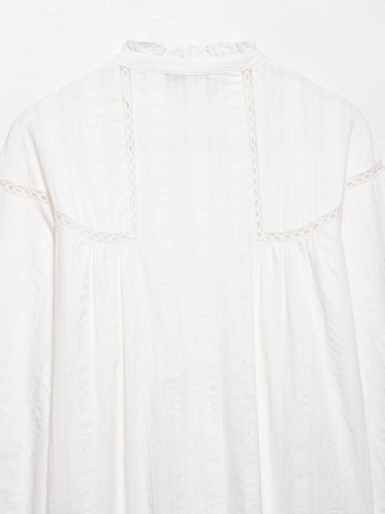 Spring 2026 Lace Trim Ruffle Shirt - European & American Style