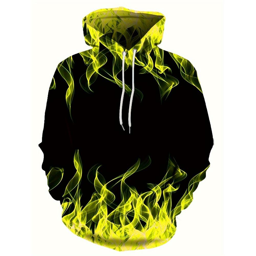 2024 Creative Flame 3D Print Hoodie, Cool Hoodies Mens,Spring Autumn Pullover Hooded Sweatshirt,Oversized Harajuku Y2k Clothes