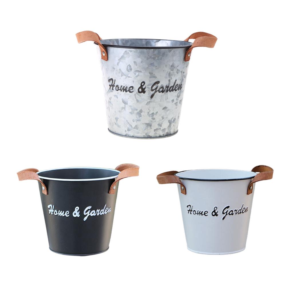 Metal Flower Pot Planters with Handles Decorative Metal Bucket Vintage-Style Country Wedding 13x12cm/5x4.7-inch Durable