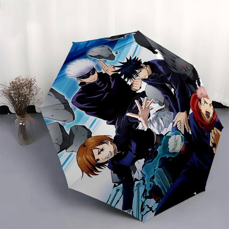 1 Stück Jujutsu Kaisen Anime-Charaktere Regenschirm Automatisches Öffnen/Schließen, Tragbares 3-fach Design, 8-Speichen Eisenrahmen Outdoor-Regenschirm, Perfektes Geschenk für F