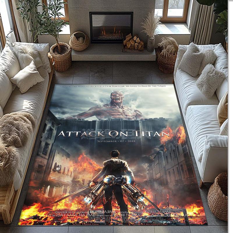 Attack on Titan Crystal Velvet Rug, Soft Anti‑Slip Crystal Velvet Carpet for Living Room Bedroom Home Decor
