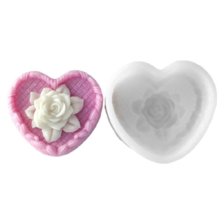 Heart Rose Scented Candle Silicone Mould Reusable Craft Tool With Detailed Rose Texture