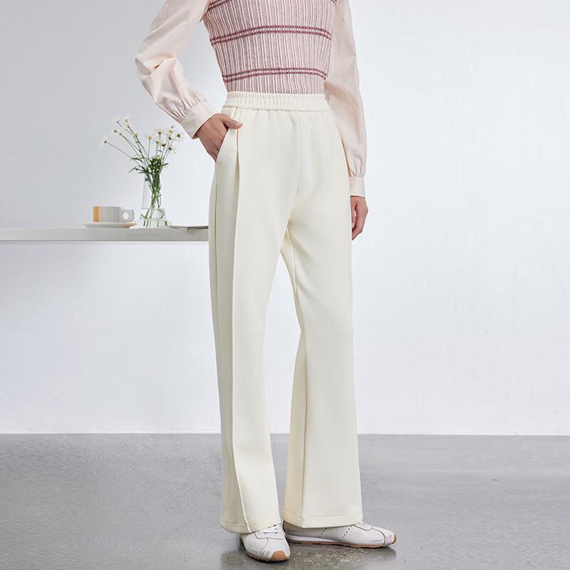 JOY SPEAKER Women's Pure Color Straight-Leg Elastic Waist Casual Pants